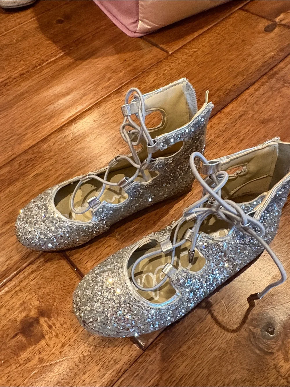 Sam Edelman Silver Glitter Lace-Up Kids Dress Shoes